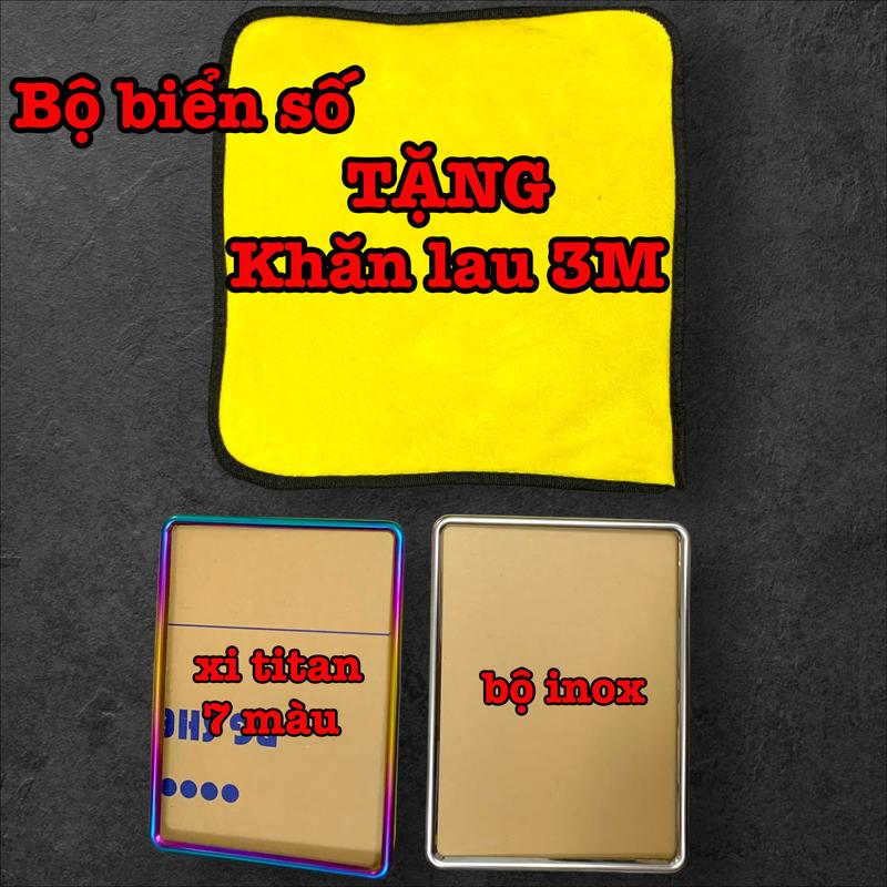 Khung bọc biển số xe máy TẶNG khăn 3M, bộ 3 món xi titan inox gắn nhiều dòng xe biensotitan Phụ Kiện Phụ Tùng