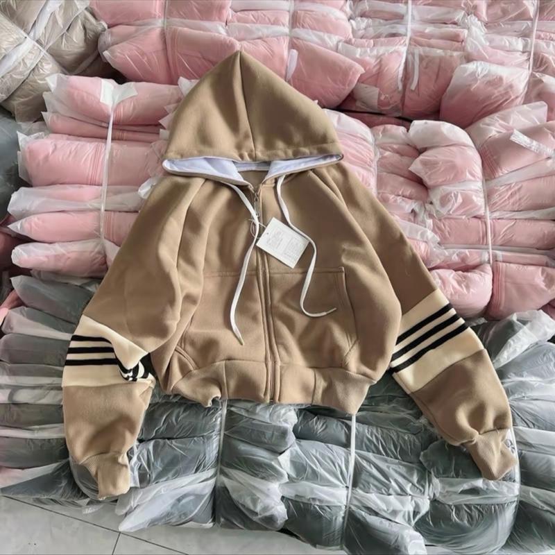  ÁO KHOÁC NỈ MỎNG PHỐI SỌC,3 TÚI,PS1 