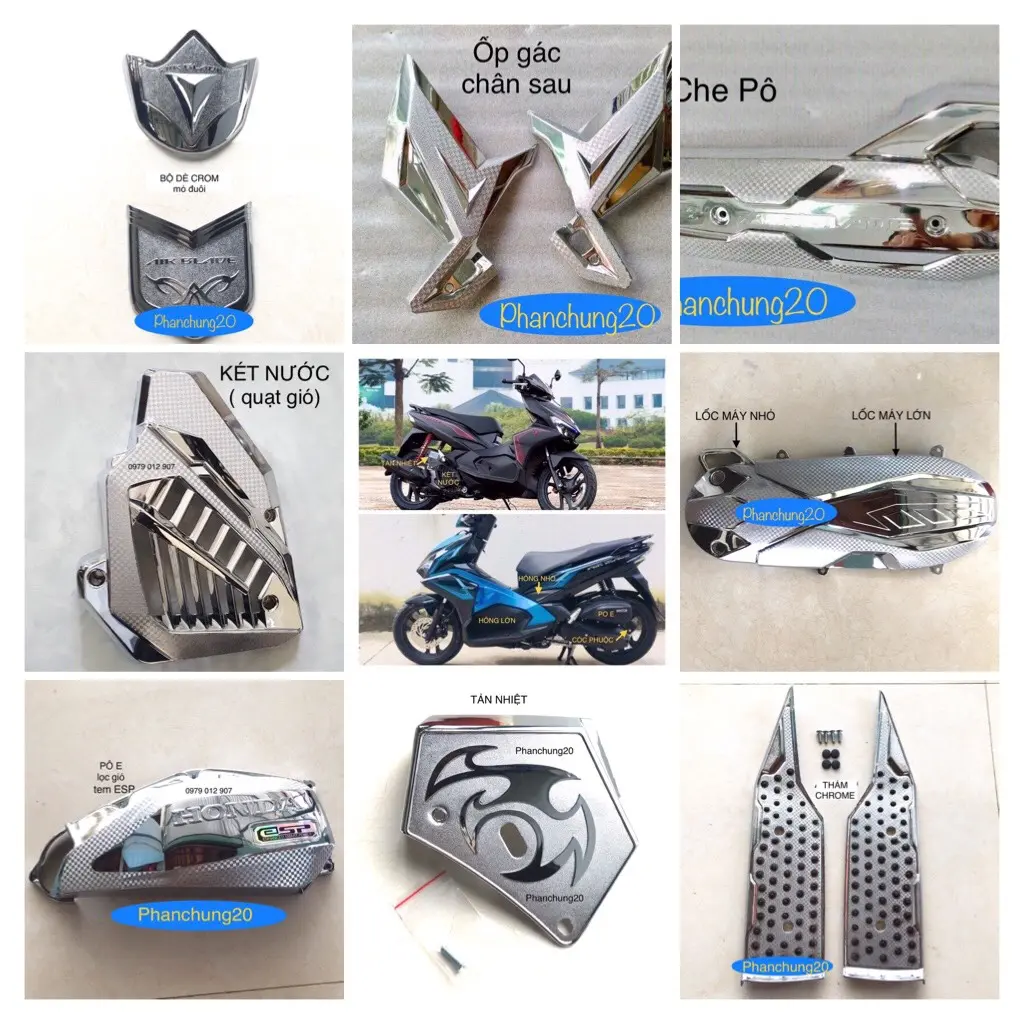 AB 2016 2017 2018 2019 BỘ ỐP PHỤ KIỆN TRANG TRÍ DÙNG CHO ĐỜI XE AIR BLADE CROM
