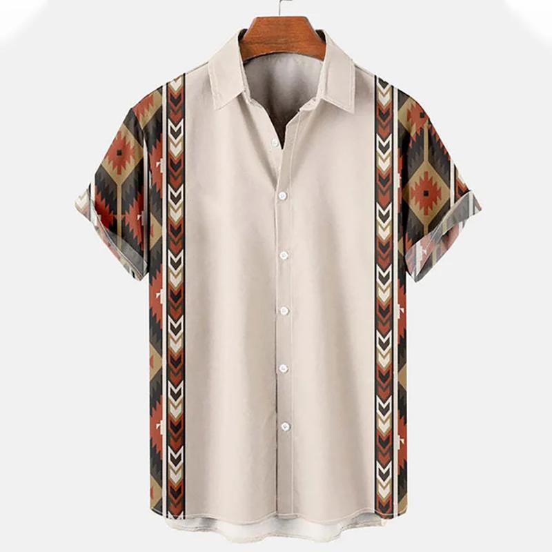 Product Introduction of Men's Hawaiian Beach Ethnic Style 3D Printed Street Retro Fashion Short Sleeve Shirt Menswear Top 6