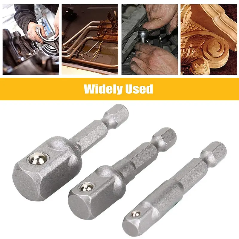 JLD Socket Adapter Drill Bits Hex Shank Impact Driver Tools 1/4" 3/8" 1/2" Adapter Kepala Bor Hex Kunci Socket Impact Driver Converter 3PCS 6