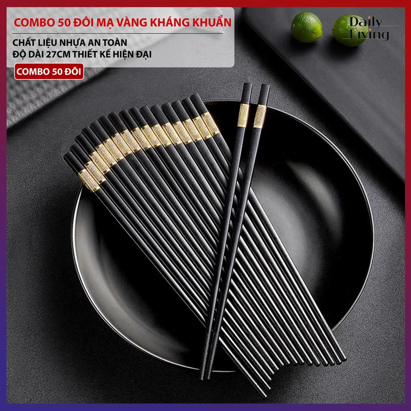 50 Đôi Đũa Mạ Vàng 27cm Chống Mốc Chống Trơn Trượt Tiện Lợi Đũa Chịu Nhiệt An Toàn