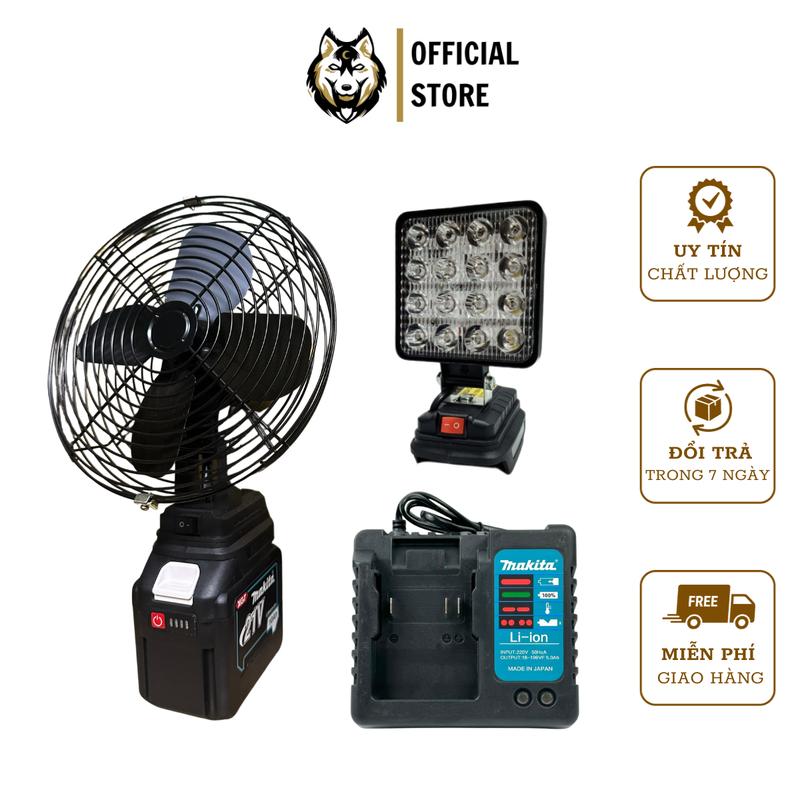 Combo 4 món (quạt 8inch, đèn led 16 bóng, pin 20 cell, sạc bàn) chân phổ thông Makita 4cm QuạT Fan