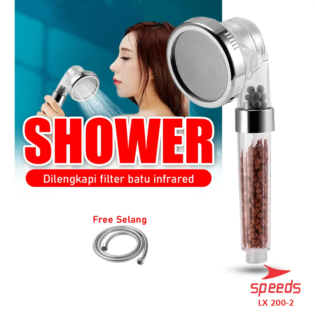SPEEDS Super Shower Head Kepala Shower Kamar Mandi dengan Filter ion Shower HeadAir 200-2