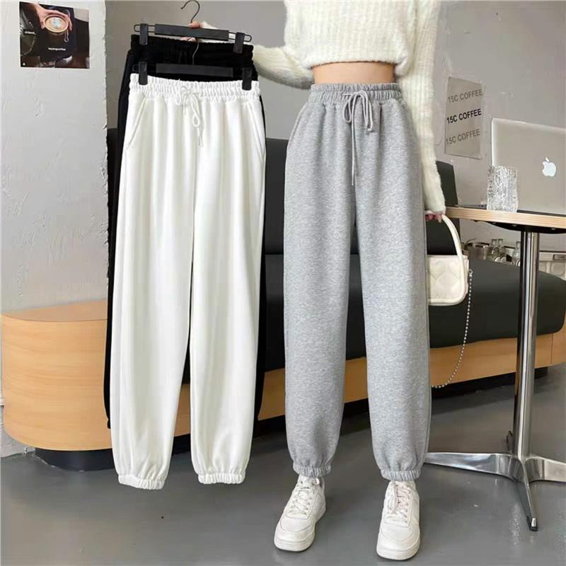  Quần jogger nữ ống rộng bo gấu dây rút vải nỉ DA CÁ mềm co giãn có túi - Quần thể thao nữ dài cạp thun chun mặc ngủ ở nhà  Đi học gym Chạy bộ Tập Gym Sport 