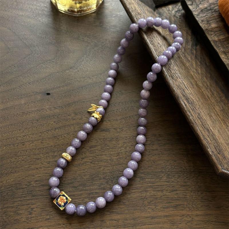 Product Introduction of Misty Sunset New Chinese Style Elegant Deep Purple Chalcedony Natural Stone Beaded Necklace Clavicle Chain 1