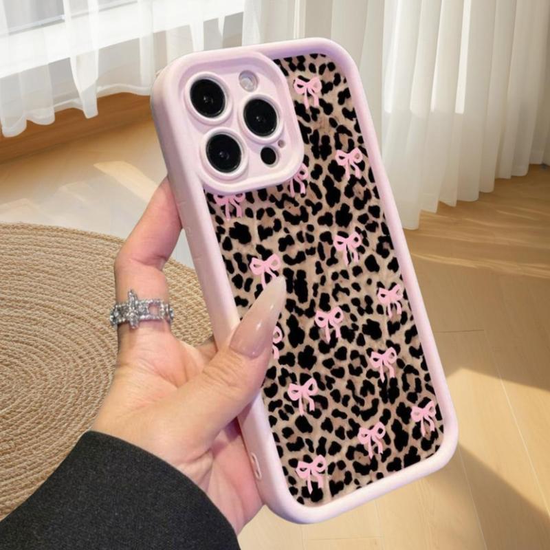 Product Introduction of Fashion Leopard-print Bow Pattern Phone Case, Anti-drop Cellphone Protective Case, Total Protective Shockproof Mobile Phone Cover for iPhone, Casing 0