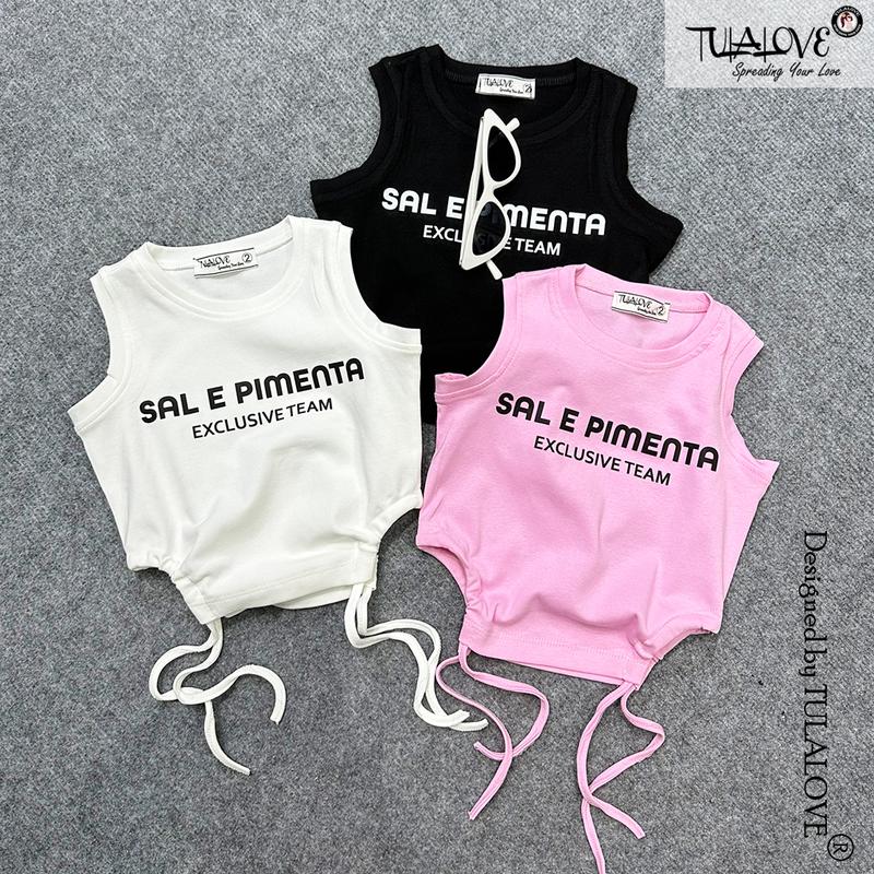 Áo Croptop Sát Nách Bé Gái Dây Rút Gấu Hình In Cực Sành Điệu Tulalove, Áo Croptop Cho Bé Gái