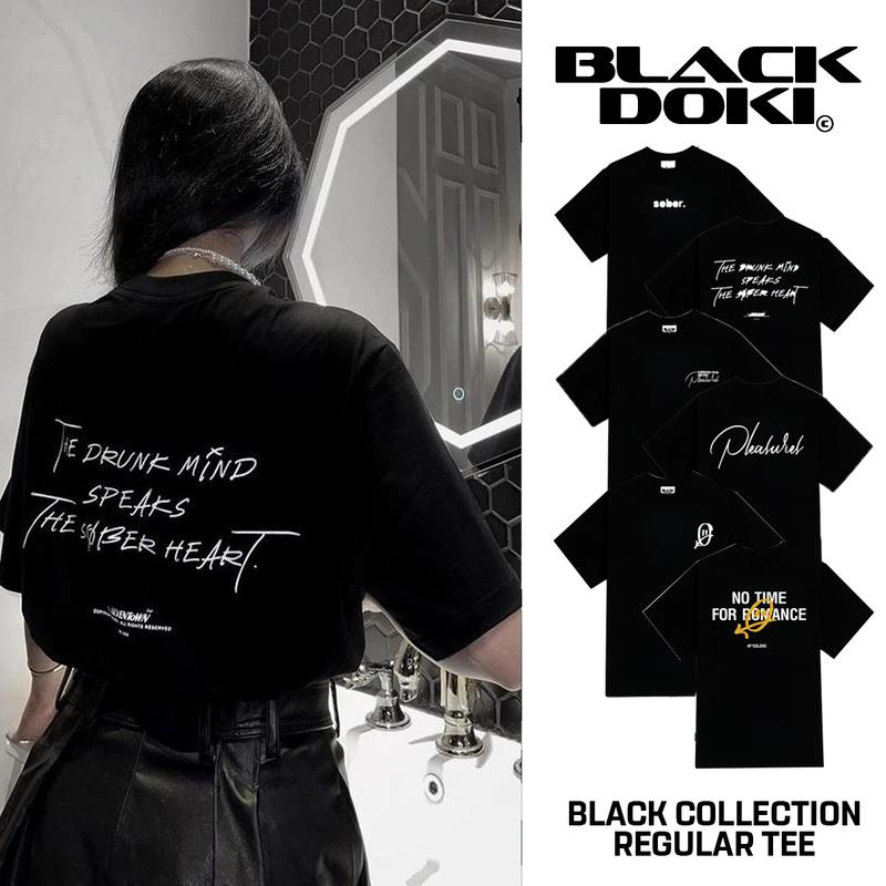  BLACKDOKI Áo thun BLACKTEE COLLECTION  áo phông form rộng tay lỡ cá tính chất cotton dày dặn basic hiện đại Top Cổ Tròn Women Đen 