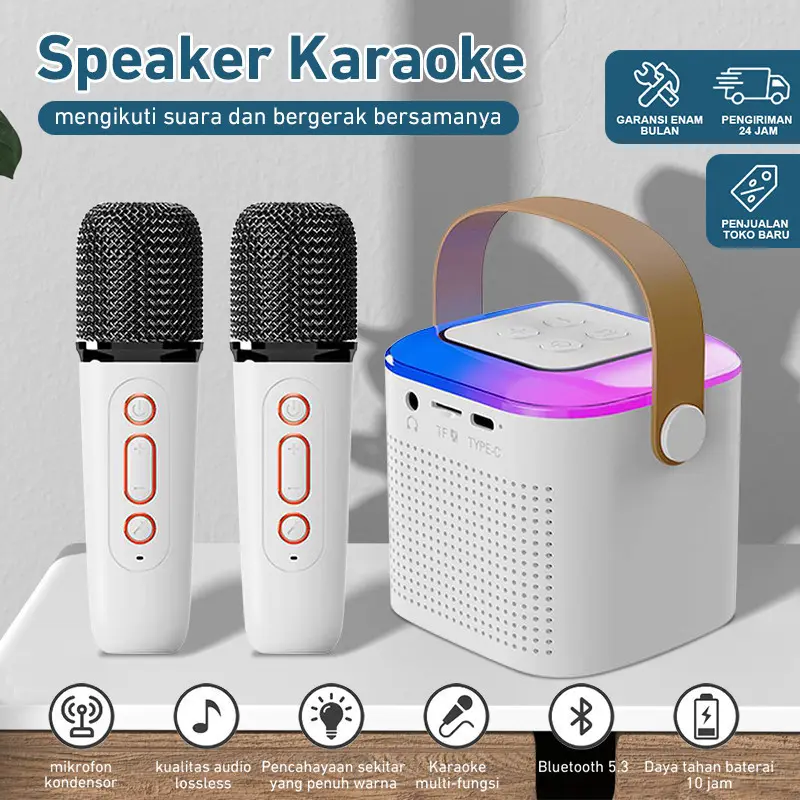 Speaker bluetooth 2Mic 1 set karaoke speaker ktv Cute Wireless Lucu Portabel Luar Ruangan Speaker Nirkabel  mic Bass Super kuat Nirkabel - garansi asli