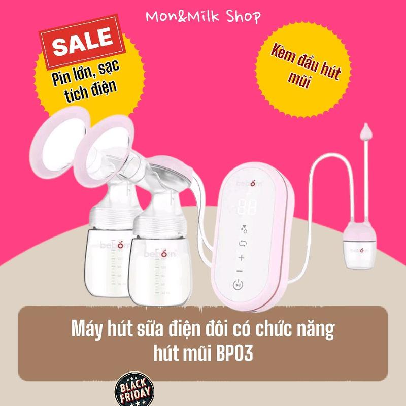 [Kèm đầu hút mũi] Máy hút sữa điện đôi có chức năng hút mũi BP03 Beborn