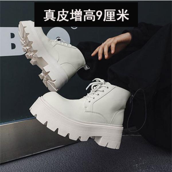 Giày boot Martin, Phong Cách PARIS, Da Thật Của Nam Giới, Phong Cách Đường Phố Cao Cấp, Ngón Chân To, Cổ Giữa, Đế Dày, Tăng Chiều Cao, Giày Của Người Hâm Mộ Anh, Giày Bốt Xe Hơi 0
