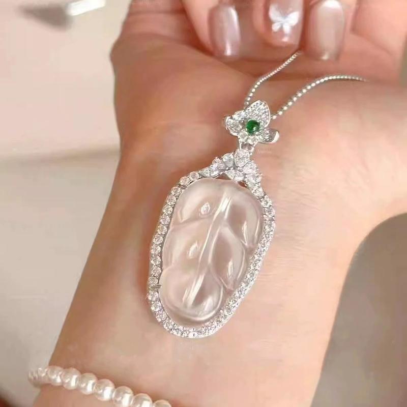 Sản phẩm mới!Vòng Cổ Lá, Phong Cách Đông Lạnh, Kim Cương Giả Tinh Chế, Phong Cách Sang Trọng Giá Cả Phải Chăng Mặt Dây Chuyền Kết Cấu Độc Đáo Cao Cấp 0