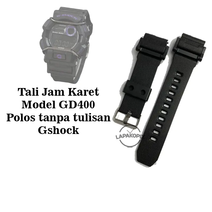 Tali Jam Tangan Karet Model GD400 Non Ori Rubber Strap Hitam Polos 0
