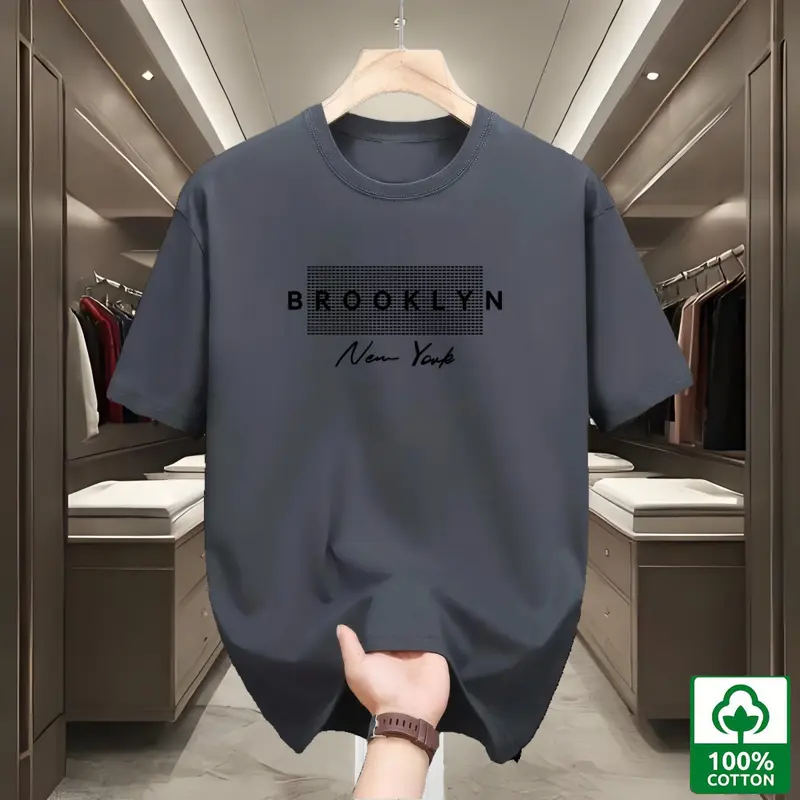 Áo Thun Cổ Tròn Thời Trang Nam, 100% Cotton, ngắn Tay Thoải Mái Và Thoáng Khí, Phong Cách Dễ Phối Đồ Thường Ngày Thích Hợp Cho Mùa Hè, Cỡ M-XL, Ngoại Cỡ, Có Màu Xanh Lá Cây, Hồng, Tím Và Trắng, In " NewYork " 1