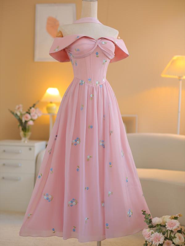 SÒ VINTAGE - PAMELA đầm dài trễ vai thêu hoa nổi