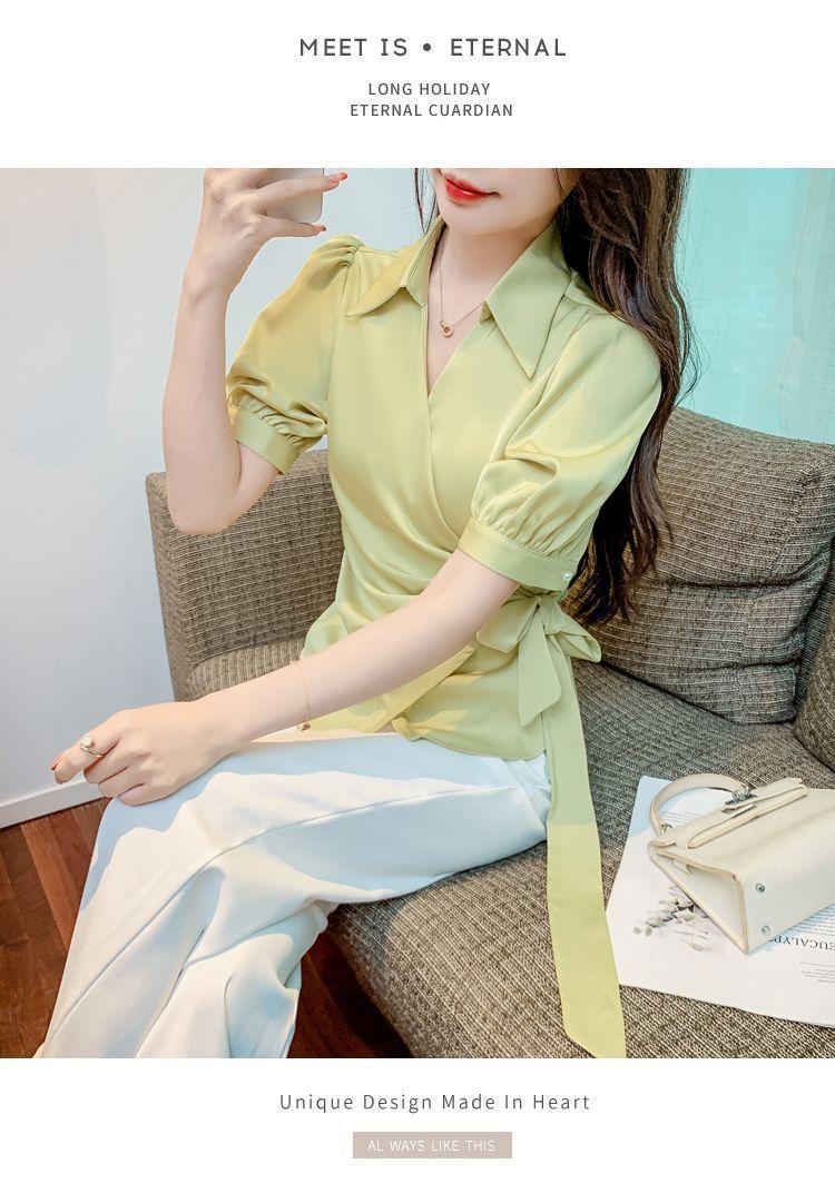 Product Introduction of Áo Sơ Mi Voan Sang Trọng Cao Cấp, Dành Cho Nữ, Trang Phục Mùa Hè, Eo Bó Sát, Phong Cách Phương Tây, Áo Sơ Mi Cổ Chữ V, Thường Ngày Và Bó Sát, Thanh Lịch, Áo ngắn Tay Năm 2025 15