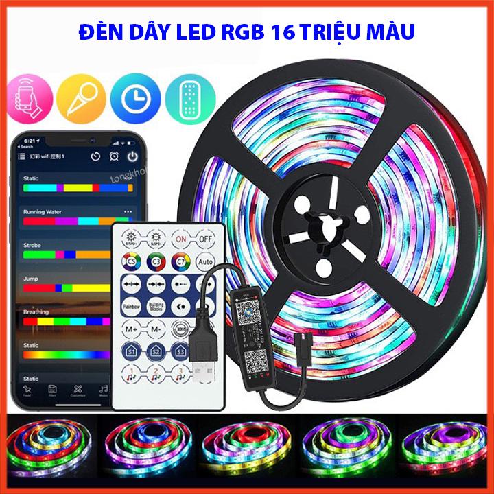 Dây Đèn Led RGB 16 Triệu Màu 10m Nháy Theo Nhạc Điều Khiển Bằng Điện Thoại, Dây LED RGB Trang Trí Phòng