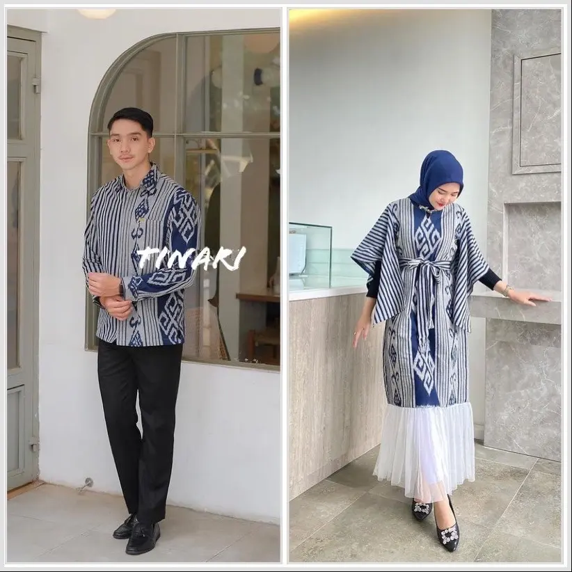 SET COUPLE BAJU KONDANGAN ALIYA DRESS LURIK NAVY. SERAGAM EMINA motif panjang tenun  keluarga  pasangan  wanita  sarimbit  batik  pendek  Polos Katun Gamis  Setelan Tunik Atasan