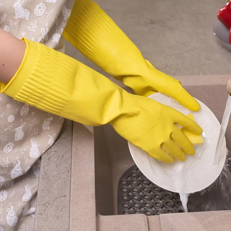 Latex Dishwashing Gloves, 2/4/10 Pairs Extended Non Slip Waterproof Cleaning Gloves, Household Cleaning Gadgets for Kitchen Garden 4
