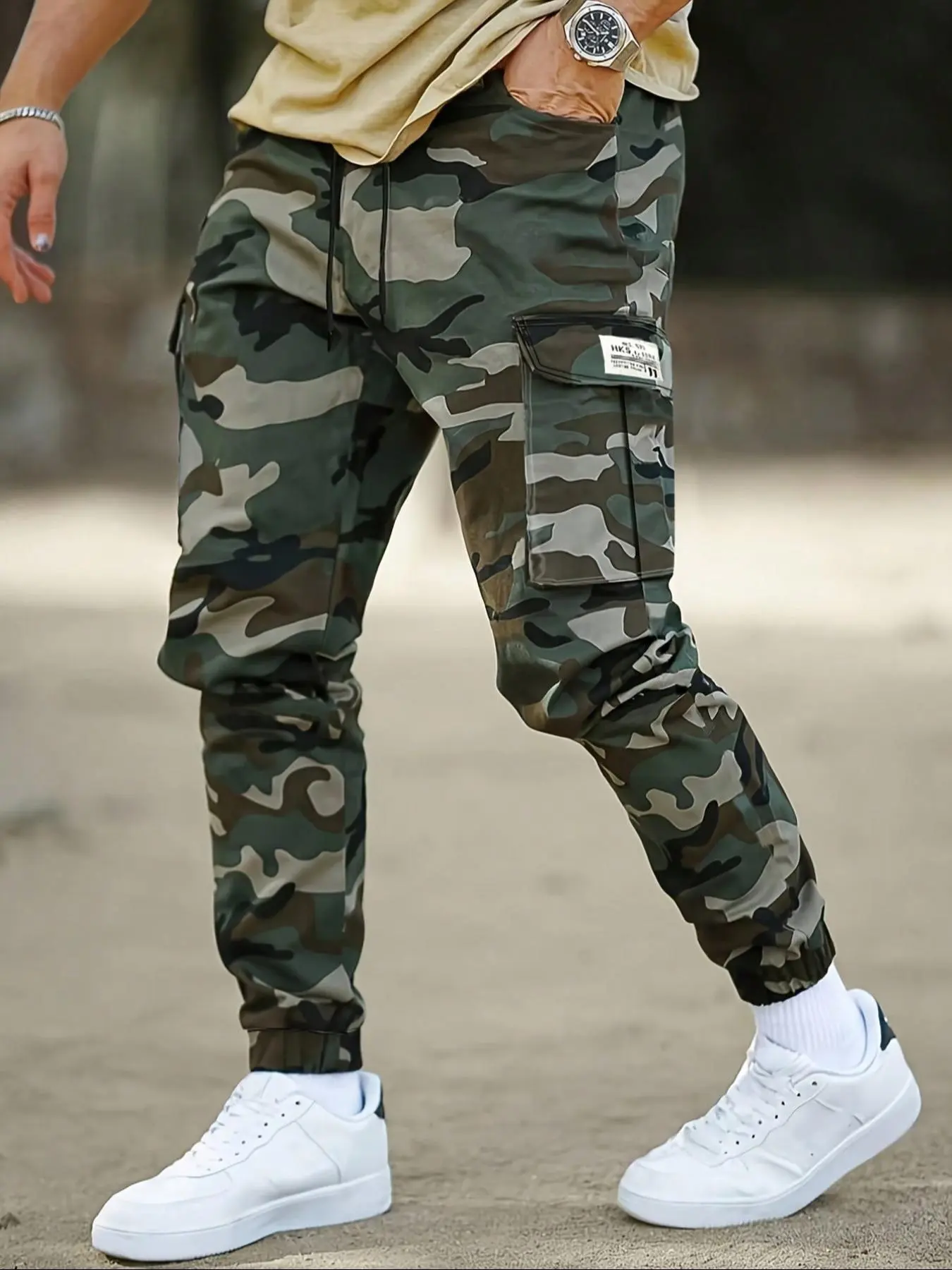 Men's Camo Print     Pants, Regular Fit Casual Multi-pocket Cargo Trousers for Outdoor Wear, Fashion Men's Bottoms for All Seasons