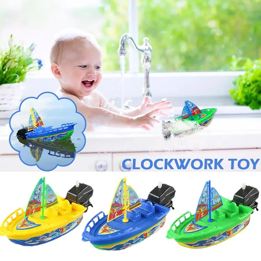 Colorful Windup Speed Boat Toy for Kids Clockwork Water Boat Perfect for Beach Shower and O8N1