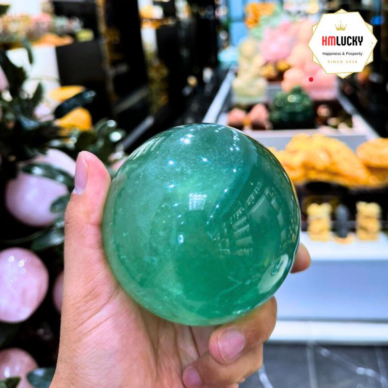 Product Introduction of Quả Cầu Đá Phong Thủy Flourite, Bi Cầu Đá Thạch Anh Xanh Tự Nhiên 100%, Nhiều Kích Cỡ (Tặng Đế Gỗ) 2