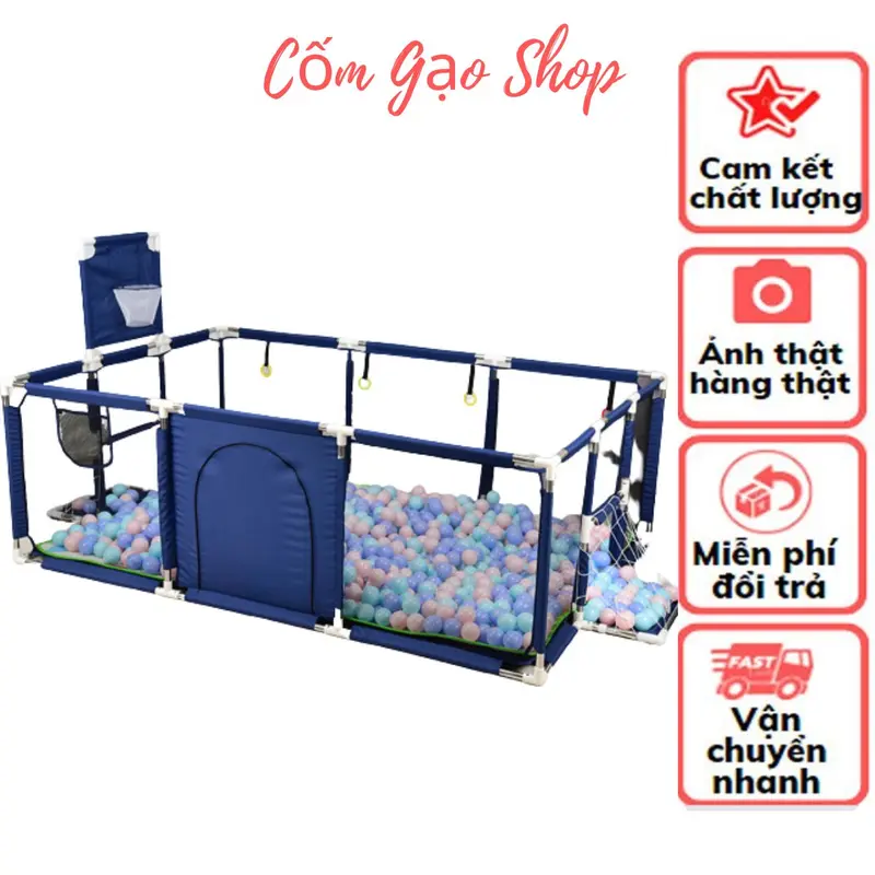 Quây Bóng Cho Bé Hình Chữ Nhật Có Rổ Bóng, Khung Thành - Tặng 50 Bóng Quây Nhựa - Đồ Chơi lồng  cho 0