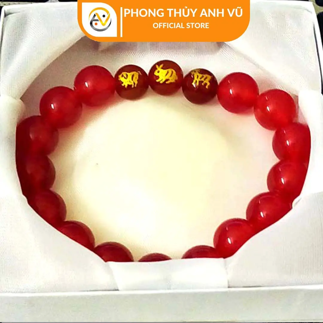 Vòng tay tam hợp hợi mão mùi - chất liệu mã não đỏ - size 8 10 12ly - may mắn tài lộc vòng tay  nữ Đeo Tay