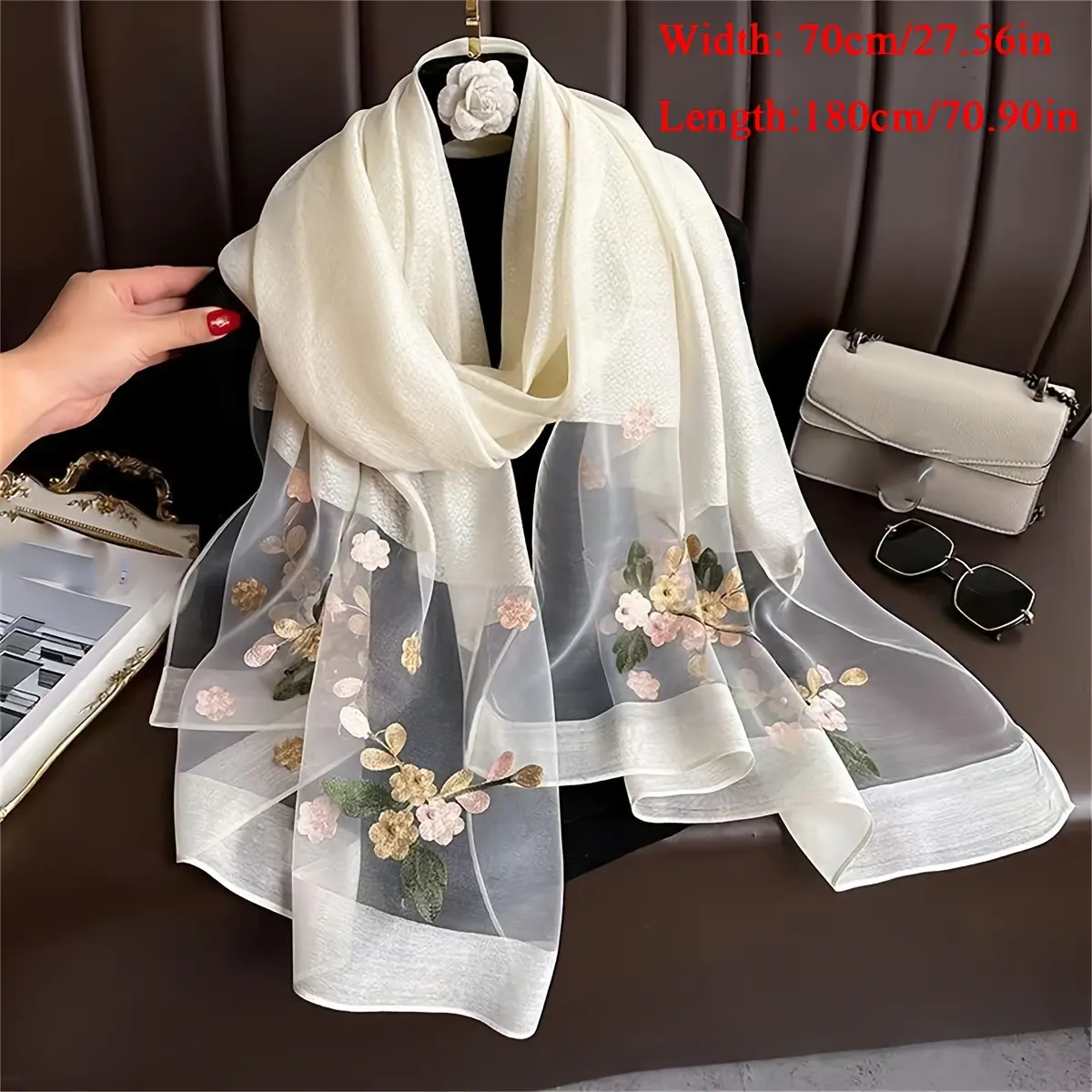 Thin floral patterned scarf, wind pattern scarf, mature style, travel ...