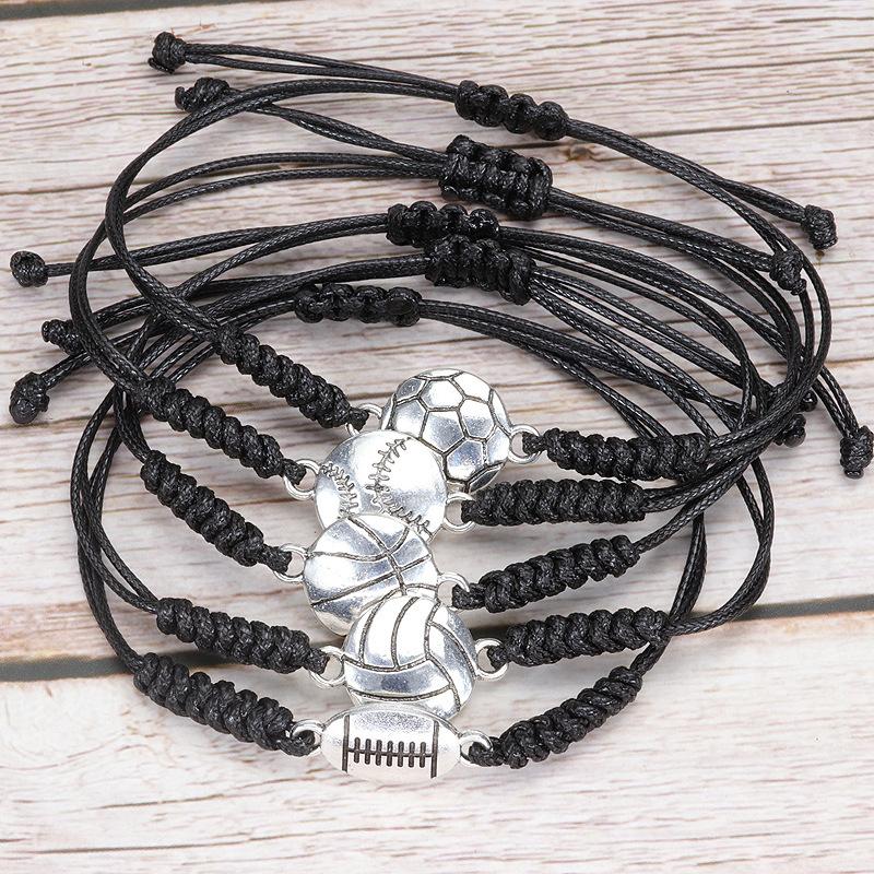 Product Introduction of Cross-Border Hot-Selling Handmade Woven Baseball Soccer Basketball Volleyball Alloy Bracelet Source Factory Wholesale 4