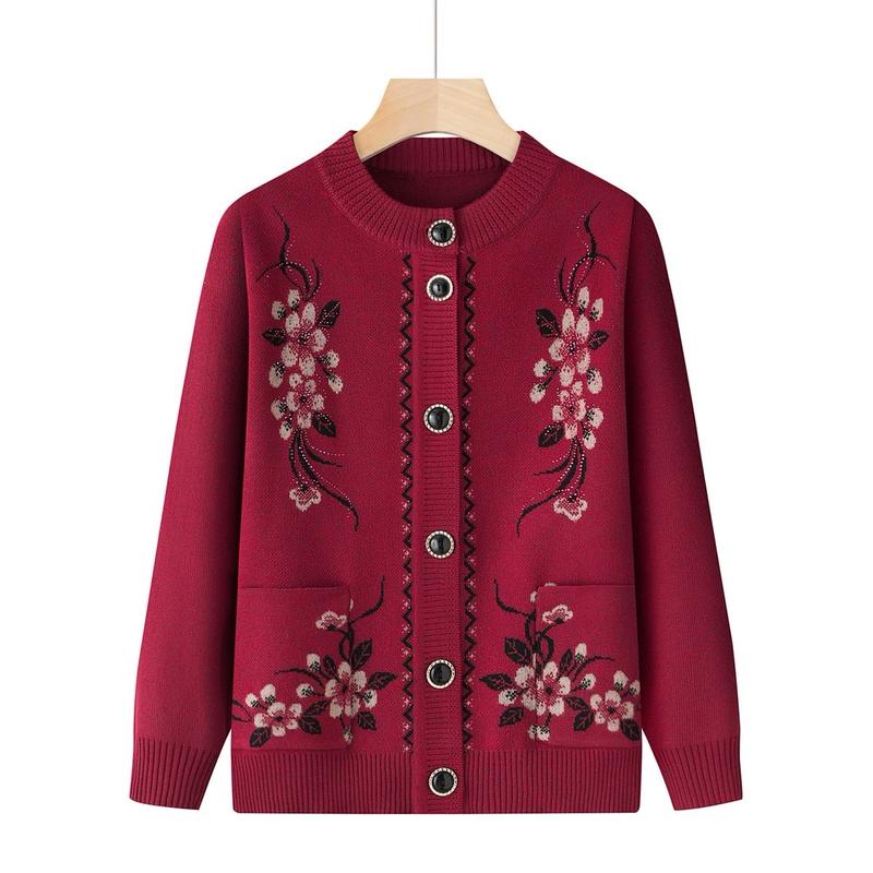 Áo  cardigan len trung niên cài cúc tay dài cho mẹ chất liệu len dệt kim mềm mịn Top Women Xanh Sen Voi 4