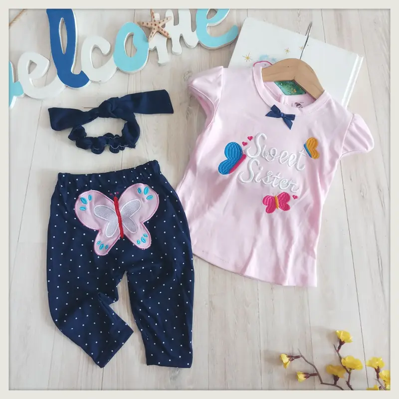 Littlekey-Termurah dan Bisa COD! Setelan Baju Bayi Perempuan Premium "SWEET SISTER" Allsize Baby 3-12 Bulan Free Bandana/Setelan Bayi Perempuan 0