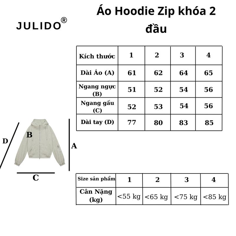 Product Introduction of [ DEAL MỞ BÁN ] Áo Hoodie Zip JULIDO Vải nỉ lông cáo form boxy khóa nhôm 2 đầu form rộng unisex nam nữ 0