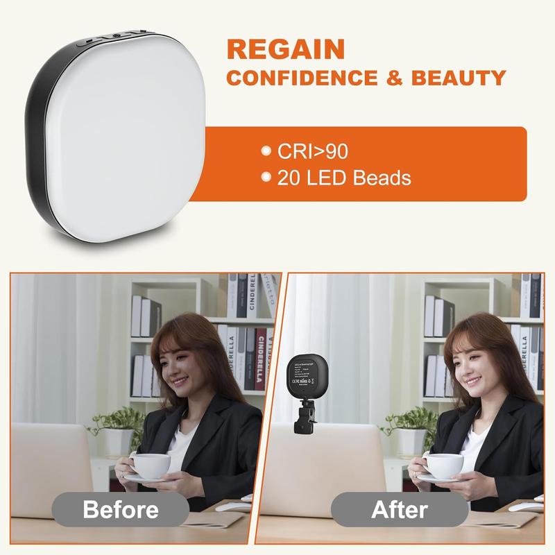 Mini Selfie Light,5 Light Modes Phone Light Clip on, Phone Selfie Ring with Tripod Stand 2000mAh Rechargeable & Adjusted, Ring Selfie Light for Conference/Camera Light-for Makeup/YouTube Live 1