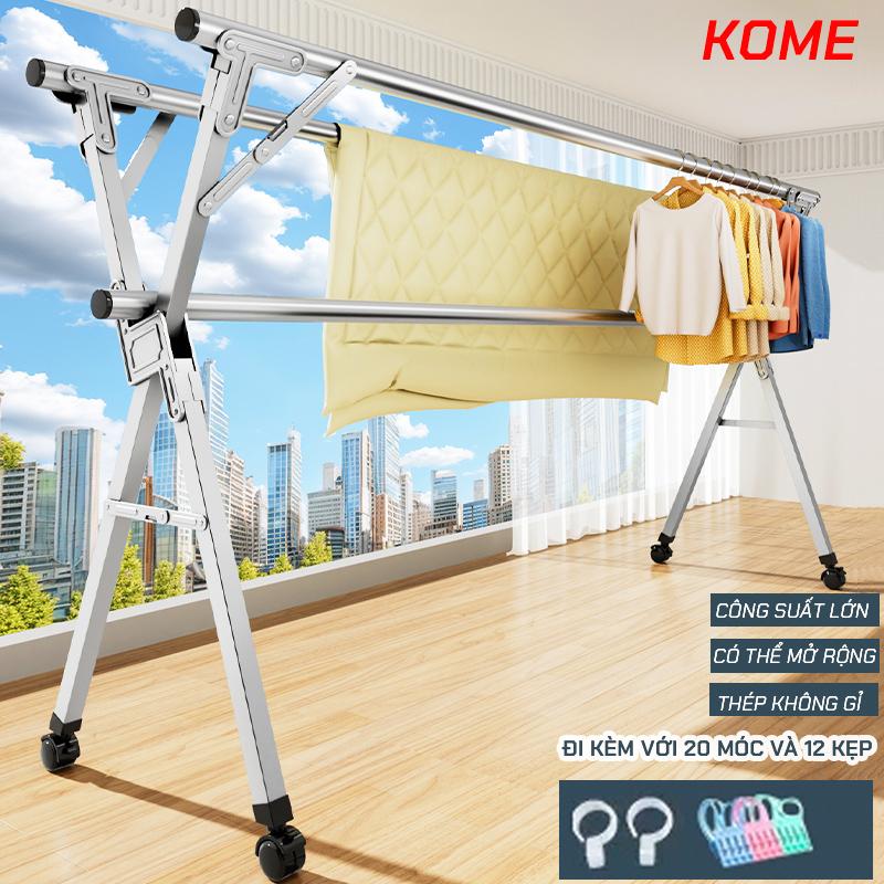 KUMALL Giàn phơi quần áo Sào Treo đồ thông minh dạng giá phơi gấp gọn có thiết kế kiểu sào inox Cao cấp Siêu Bền có bánh