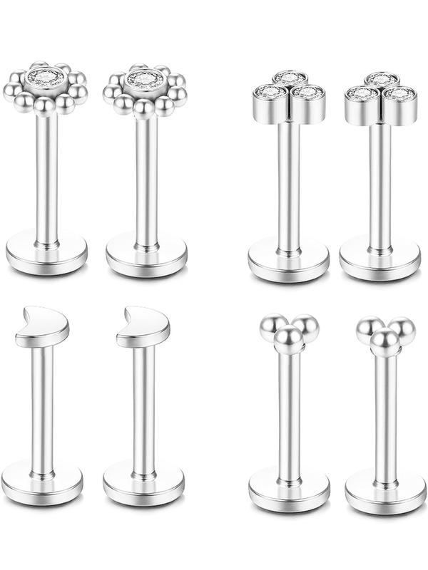 Stainless Steel Lip Stud Set, Artificial Gemstone Decor Lip Studs, Fashionable Body Jewelry for Women & Men, Trendy All-match & Exquisite Jewelry for Birthday Gift 4