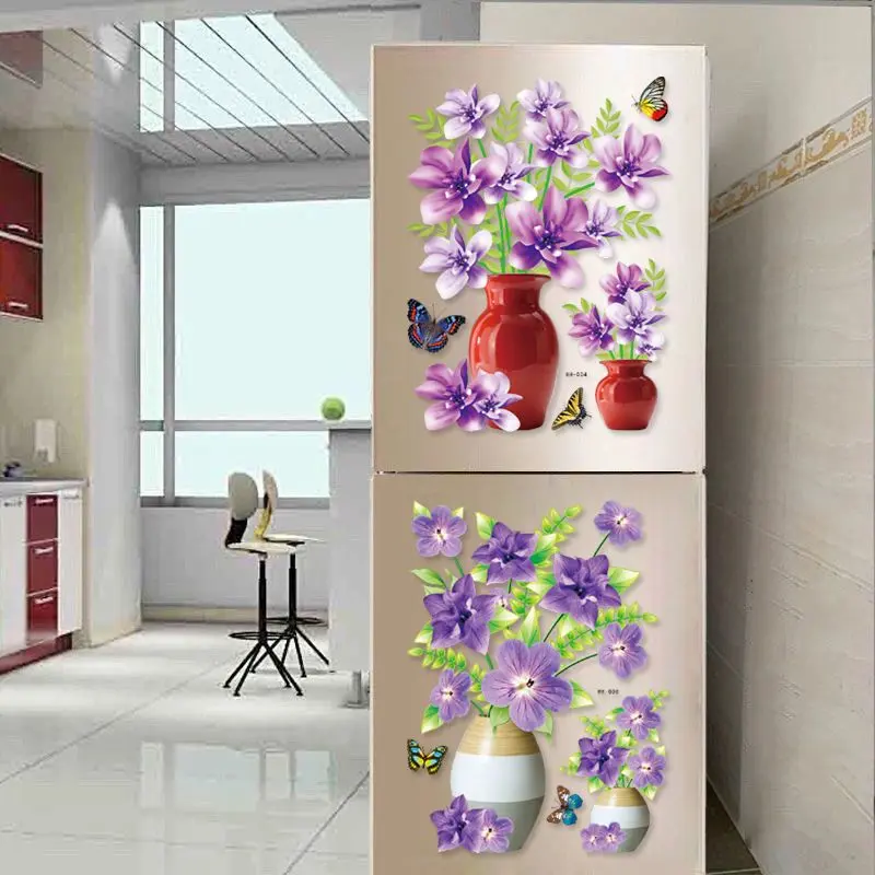 Miếng Dán Cửa Tủ Lạnh, Miếng Dán Tường, Tự Dính, 3D, Mô Phỏng Ba Chiều, Miếng Dán Bình Hoa, Đồ Trang Trí Miếng Dán Chống Thấm Nước, Che Lỗ, Phong Cách Người Nổi Tiếng Trên Internet