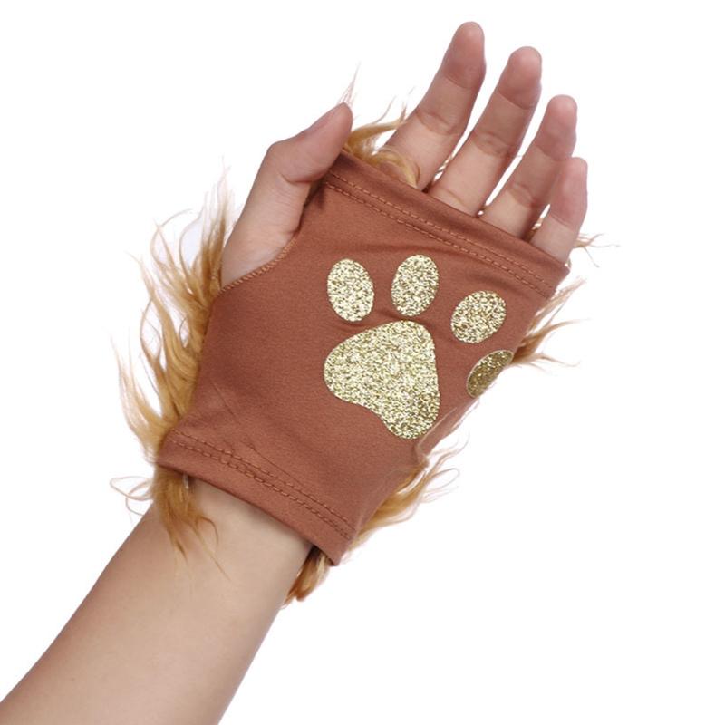 SAN3 Halloween Costume Lion Plush Ears Headband Tail and Paws Kit Lion Fingerless Costume for Adults Kids Halloween Decor 3
