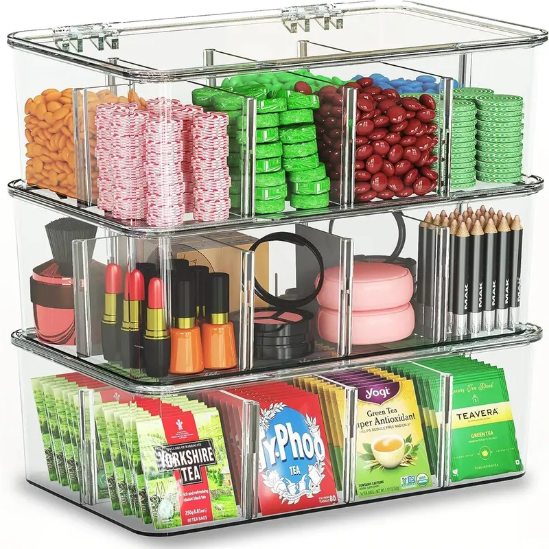 Tea Bag Storage Box, 1 Count Clear Tea Bag Organizer with Lid, Desktop Storage Container for Home Office Dormitory Kitchen 2
