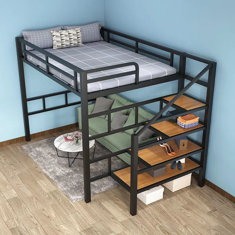 {SG Sales} Double Decker Bed Frame Double Bed Loft Bed Two-Story Iron Small Apartment Bedroom Multi-Functional Dormitory Children Bunk Bed Lower Table Space Saving Bunk Bed