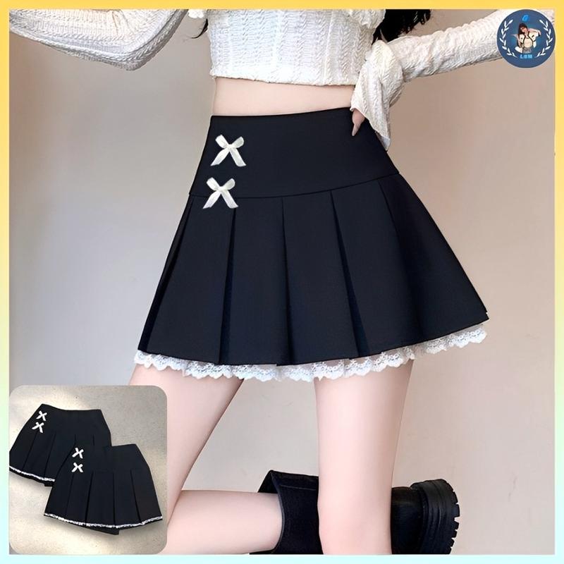 [Q003-12] Quần giả váy nữ 2 NƠ HÔNG phối REN kiểu lưng thun co giãn chất tuyết mưa xinh xắn - L2M (Top Nữ Nhung Women ) 【 hoa hồng  