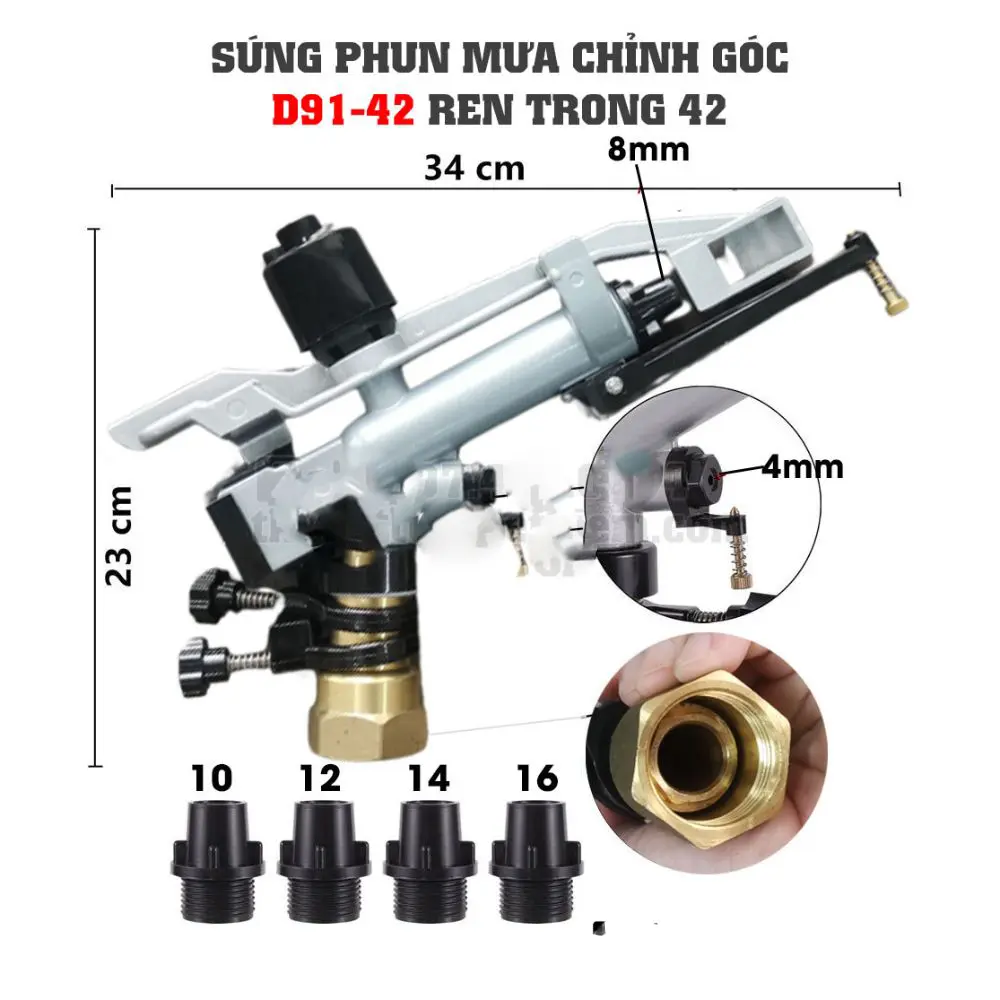 Béc tưới cánh đập kim loại ren 34, ren 42, ren 48 BIMI AGRI - Chất liệu Nhôm, đồng thau, nhựa cao cấp và thép không gỉ