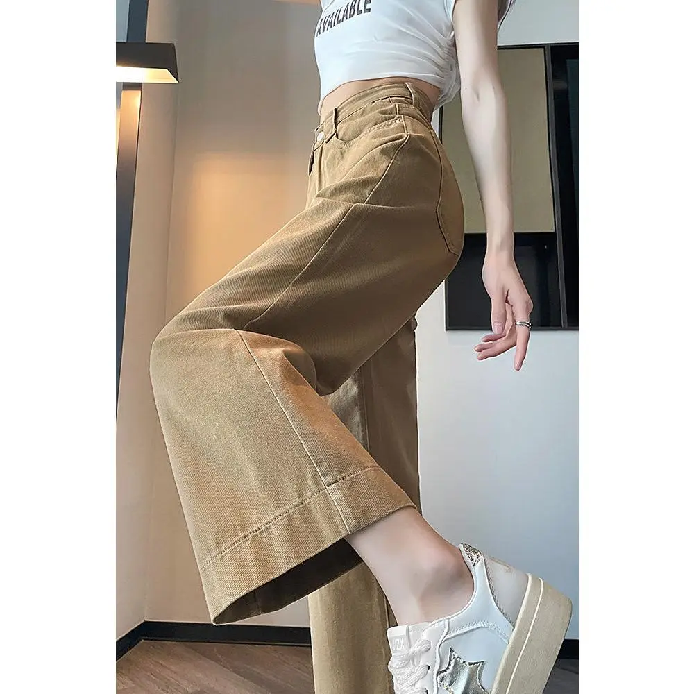Quần Jean Ống Rộng Thứ Chín, Màu Kaki, Dành Cho Nữ, Hàng Mới Về 2024, Mỏng Và Giấu Chân, Cạp Cao Nhỏ Quần Đùi Ống Đứng, Bộ Sưu Tập 1767 Người