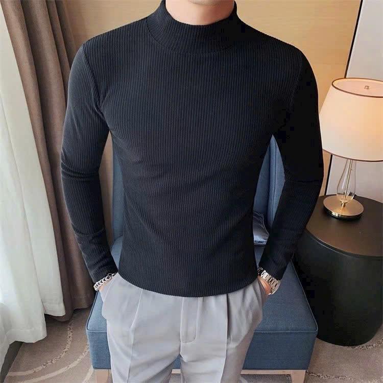 Áo Giữ Nhiệt Nam Dài Tay Chất Vải Thun Tăm_Áo Giữ Nhiệt Form Body Cổ 3 phân 4 màu