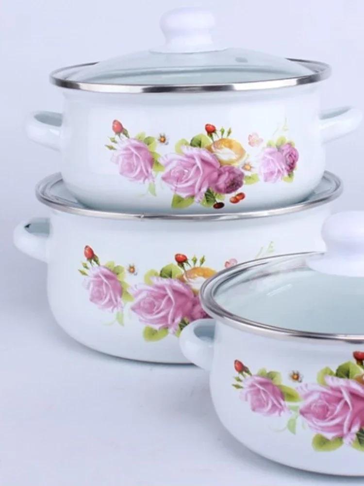 Product Introduction of Pink Kitchen Soup Pot Cooking Food Prefered Small Ramen Stock Pot Noodle Cute Glass Lid Pote Mantimentos Pot Groceries OB50DG Cookware Classic Enamel 17