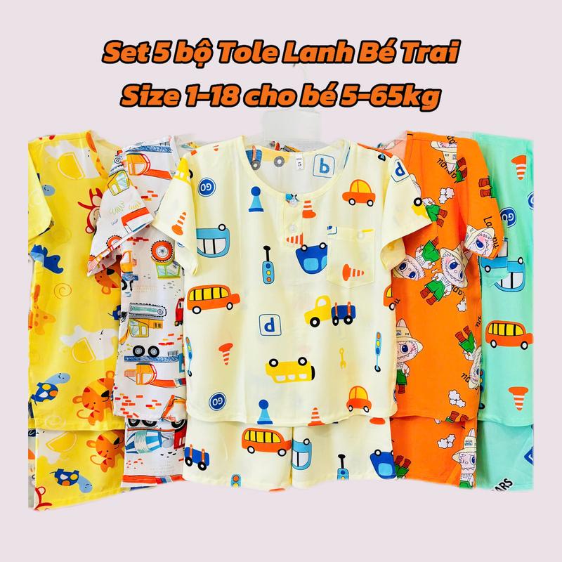 [5-65kg]- SET 5 Bộ Quần áo Bé Trai Tole Lanh - Mẫu Đùi Tay Ngắn cài 2 nút trước - Đồ bộ bé trai mùa hè Size 1-18 cho bé 5-65kg