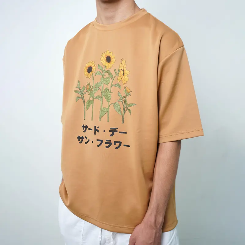 Kaos Oversize Gambar Bunga Matahari Sun Flower Bahan Tebal Scuba Distro Pria MTO44 Khaki MTO45 Putih Kain 7