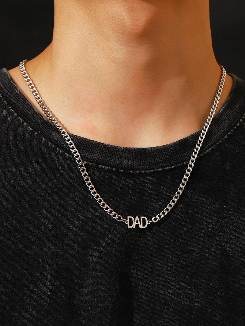 Product Introduction of Men's Punk Style Fashion DAD Letter Design Pendant Necklace, Casual Trendy Chain Necklace For Party Decoration, Elegant All-match Fashion Accessories for Daily Wear, Without Box 9