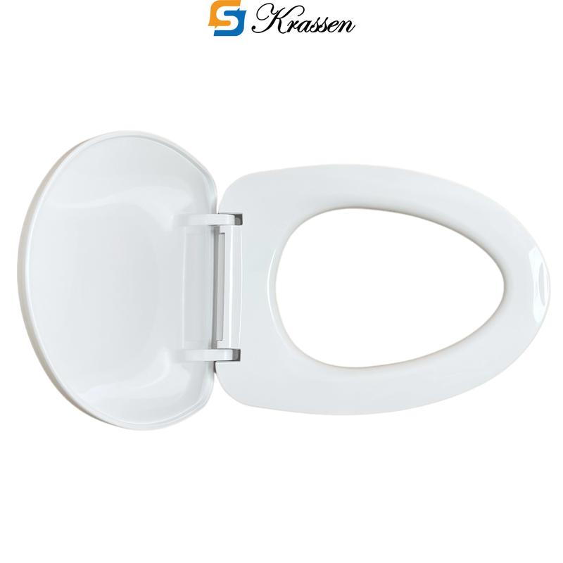 Product Introduction of <Mã KR.23> Nắp bồn cầu đóng êm KRASSEN làm từ nhựa PP cao cấp (màu Trắng sữa) hình mũi nhọn (chữ V) đa năng phù hợp với hầu hết bồn cầu một/hai khối 33